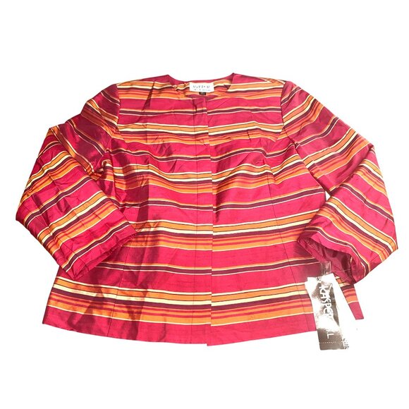 Kasper 16P Raspberry Silk Stripe Jacket Hamptons Chic Coastal Rich City Ready - Picture 7 of 16